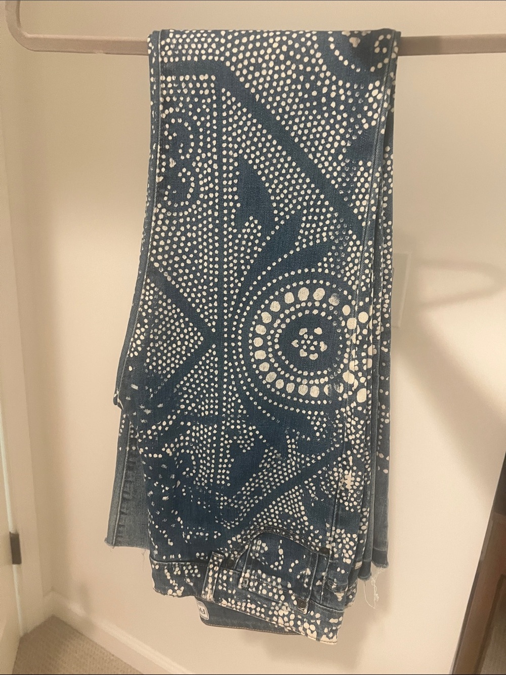 Free People Blue and White Printed Wide-Leg Jeans